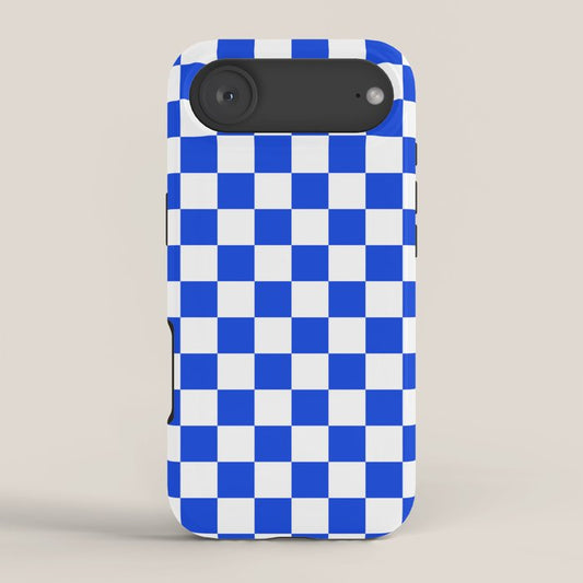 Checkerboard Check Checkered Pattern in Royal Blue and White iPhone Case Gallery Image 2
