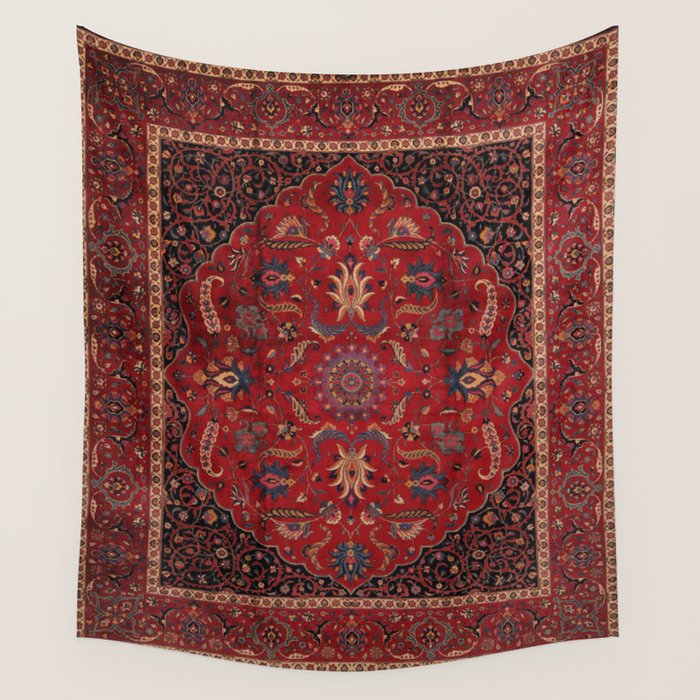 Antique Burgundy Wine Persian Mashad Oriental Rug Wall Tapestry Gallery Image 3