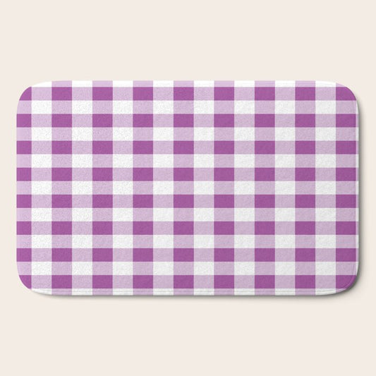 Gingham Large Lavender Amethyst White Bath Mat Gallery Image 2