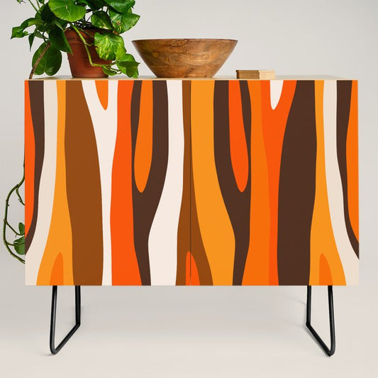 Wild Stripes Abstract Pattern in 70s Brown and Orange Credenza Gallery Image 2