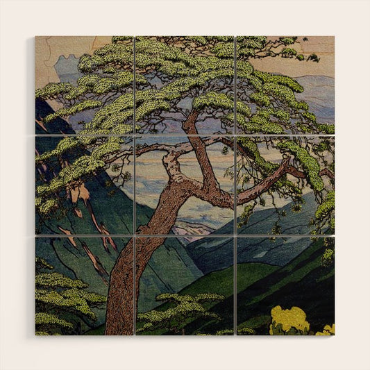 The Downwards Climbing - Summer Tree & Mountain Ukiyoe Nature Landscape in Green Wood Wall Art Gallery Image 2