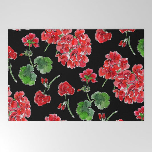 Red Geranium with black background Welcome Mat Gallery Image 2