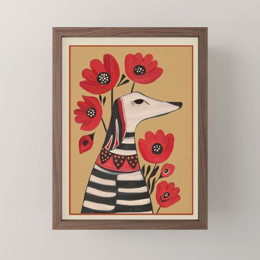 Striped Dog with Poppies Mini Art Print Gallery Image 2