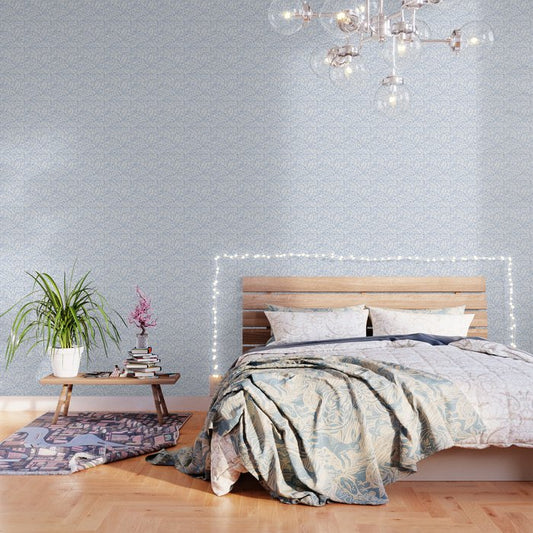 Ditsy Toile Floral Blue and White Wallpaper Gallery Image 2