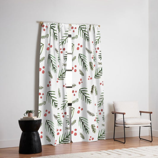 Christmas tree branches and berries - vintage Window Curtain Gallery Image 2