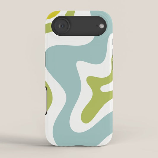 Retro Liquid Swirl Abstract Pattern Square Spring Green Ice Blue White iPhone Case Gallery Image 2