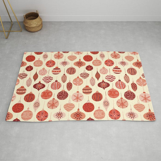 Christmas Ornaments Red Pink Beige Pattern Rug Gallery Image 2