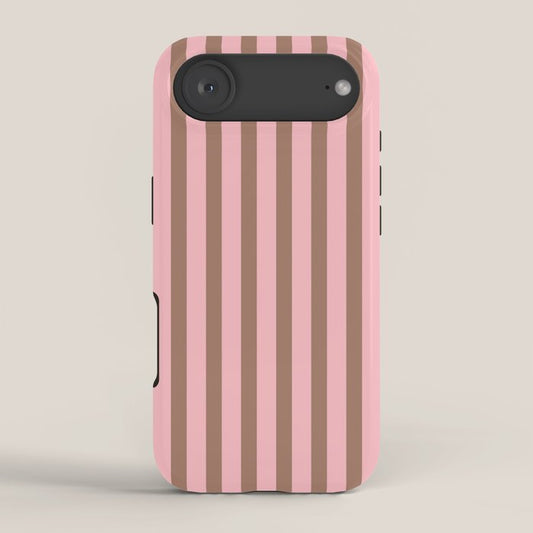 Mocha Brown and Pink Stripes Narrow Vertical Stripe Pattern iPhone Case Gallery Image 2