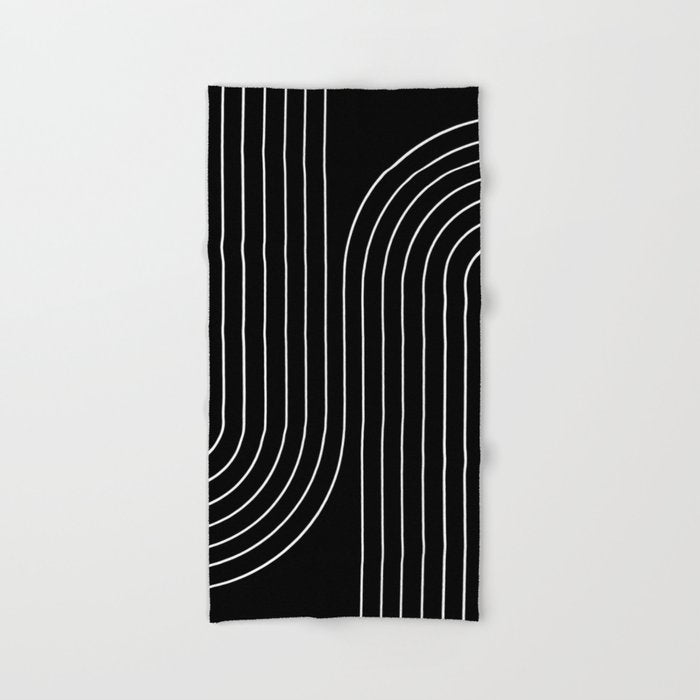Minimal Line Curvature II Black and White Mid Century Modern Arch Abstract Hand & Bath Towel Gallery Image 2
