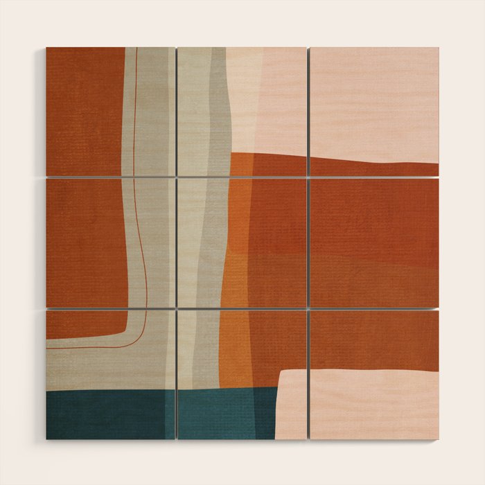 Rust Navy Gray Modern Abstract Wood Wall Art Gallery Image 3