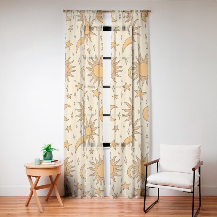 Vintage Sun and Star Print Window Curtain Gallery Image 24