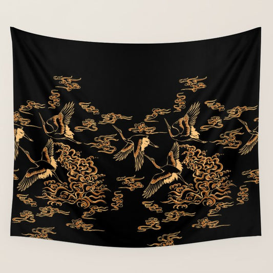 Crane and clouds Wall Tapestry Gallery Image 2