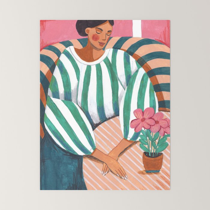 Woman in stripes in thought Mini Art Print Gallery Image 6