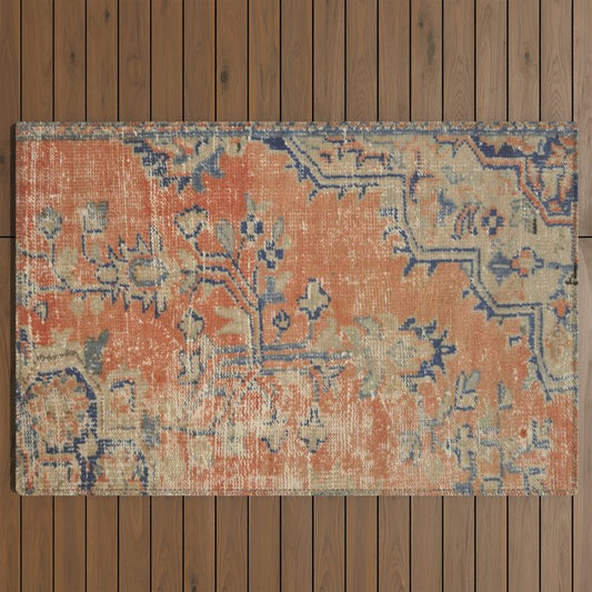 Vintage Woven Navy and Orange Outdoor Rug Gallery Image 2