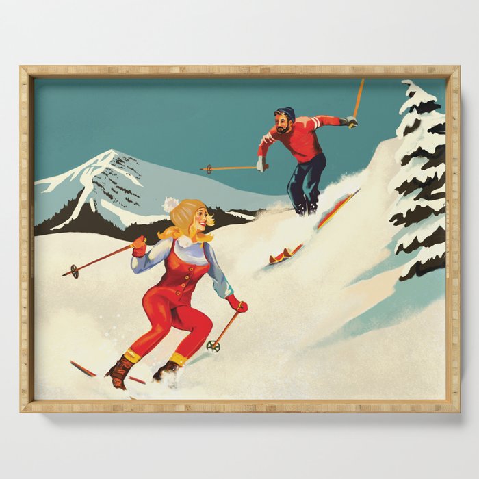 Retro Skiing Couple Serving Tray Gallery Image 1