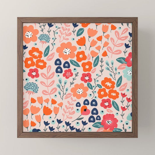 Ditsy Florals, Pink, Orange, Teal, Navy Mini Art Print Gallery Image 2
