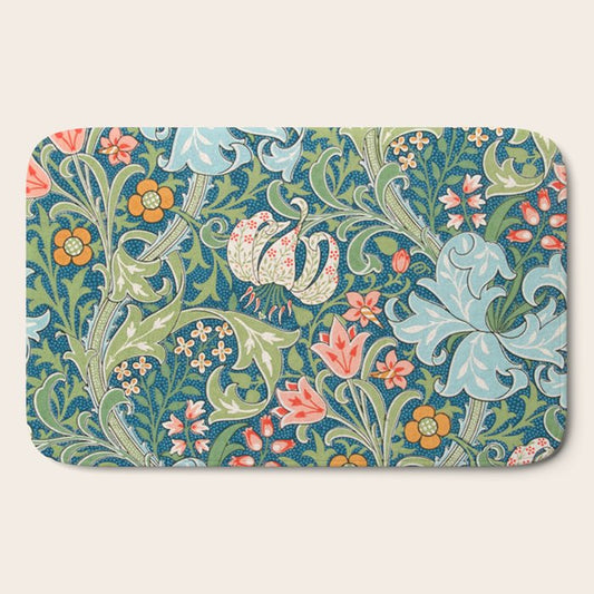William Morris Golden Lily Green Blue Pink Vintage Floral Bath Mat Gallery Image 2