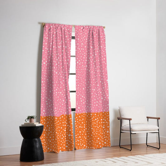 Pink and Orange Painted Smudge Dots Minimalist Color Block Window Curtain Gallery Image 2