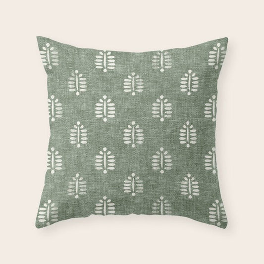 block print palm on sage Throw Pillow Gallery Image 2