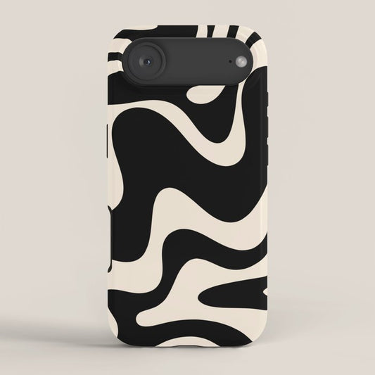 Retro Liquid Swirl Abstract in Black and Almond Cream 2 iPhone Case Gallery Image 2
