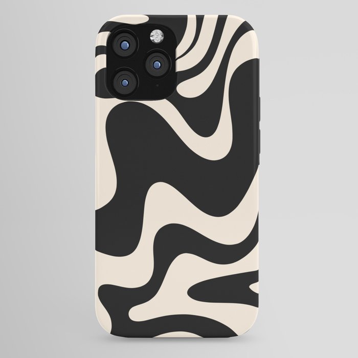 Retro Liquid Swirl Abstract in Black and Almond Cream 2 iPhone Case Gallery Image 44