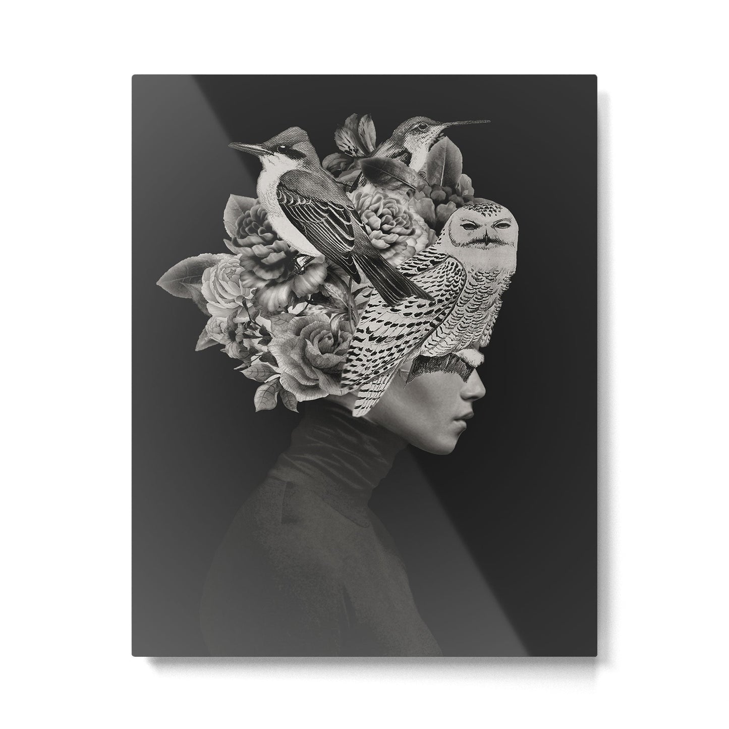 Lady with Birds(portrait) Metal Print Gallery Image 3
