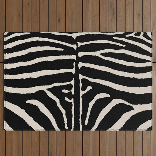 Zebra Wild Animal Print 237 Black and Linen White Outdoor Rug Gallery Image 2