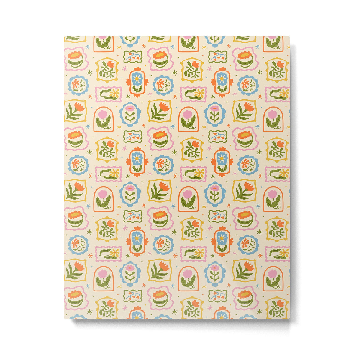 Colorful retro flower art frame art pattern Metal Print Gallery Image 3
