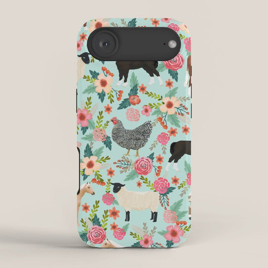 Farm animal sanctuary pig chicken cows horses sheep floral pattern gifts iPhone Case Gallery Image 2