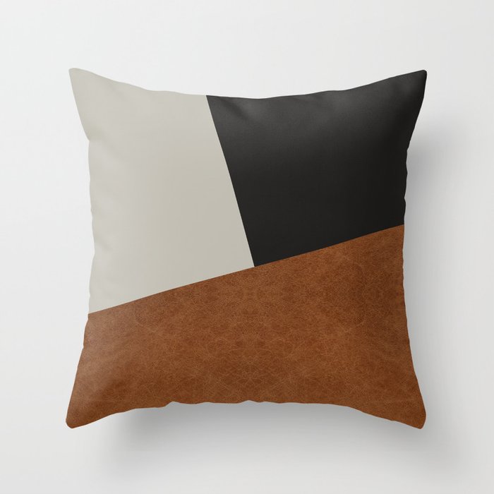Scandinavian Modern Zen Camel Leather Print Throw Pillow Gallery Image 5