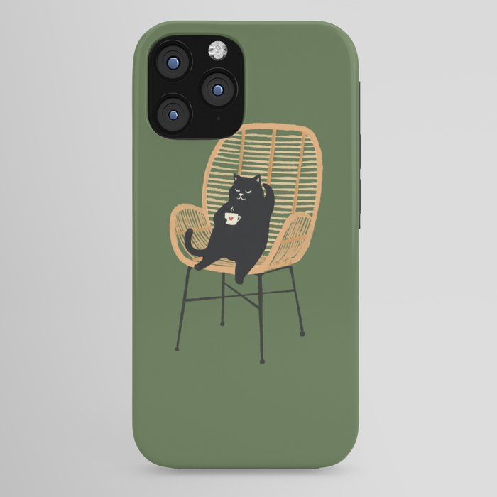 Lazy cat 2b Green enjoy coffee on rattan chair iPhone Case Gallery Image 44