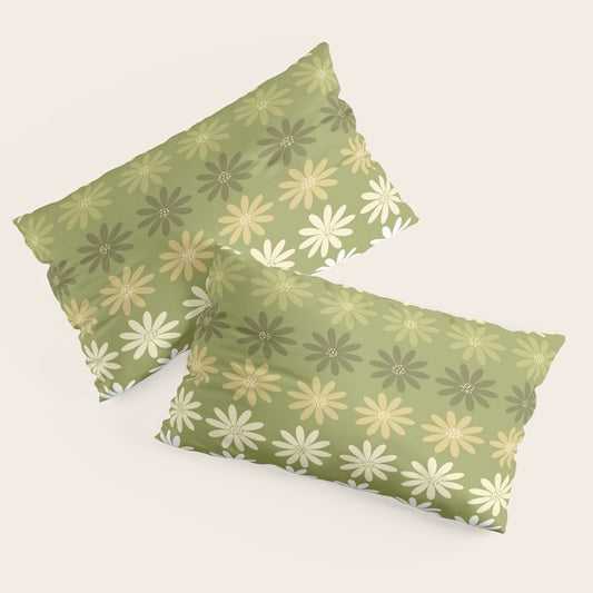 Ombre Abstract Daisies on Olive Green Pillow Sham Gallery Image 2