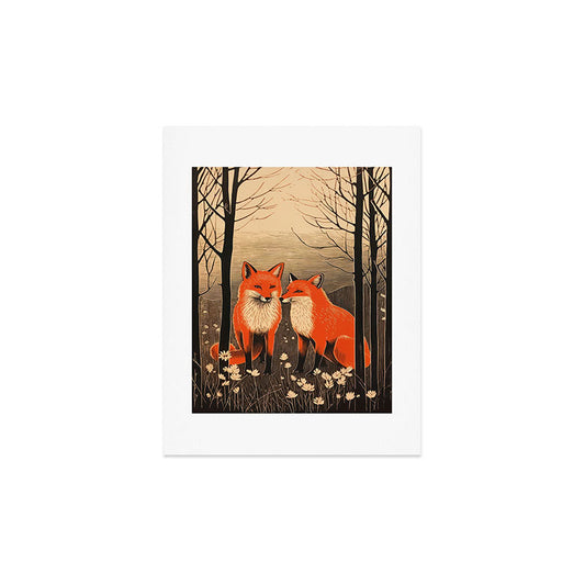 Autumn Forest Fox Pair Art Print Gallery Image 2