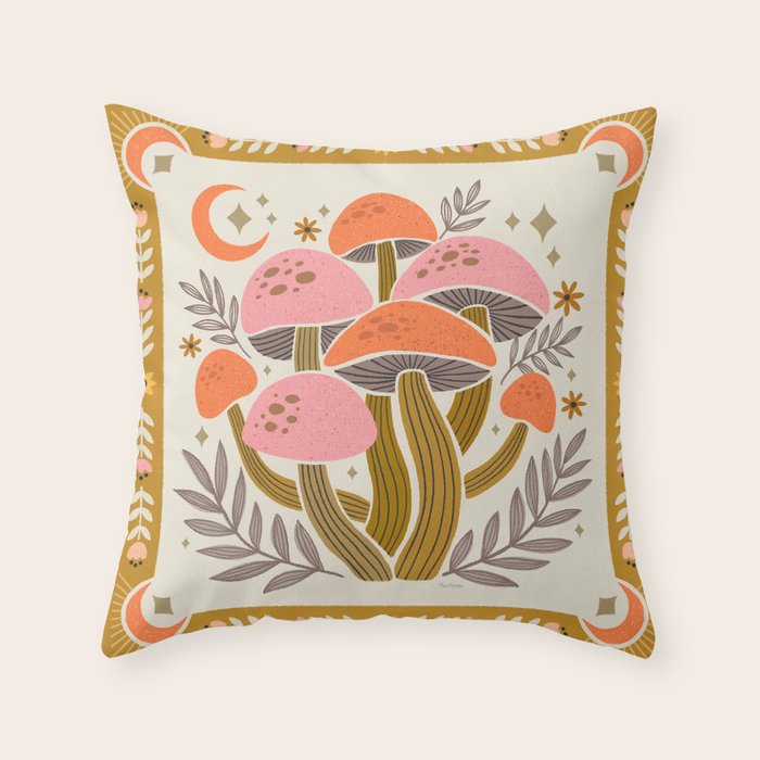Mushrooms and Moons - Light Throw Pillow Gallery Image 5