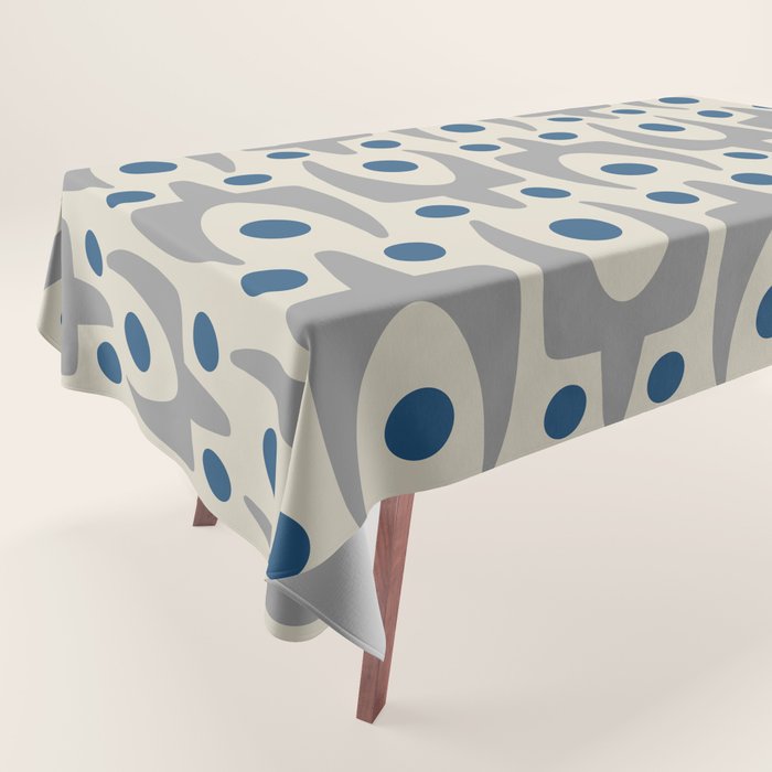 Mid Century Modern Abstract Pattern 149 Gray and Blue Tablecloth Gallery Image 1