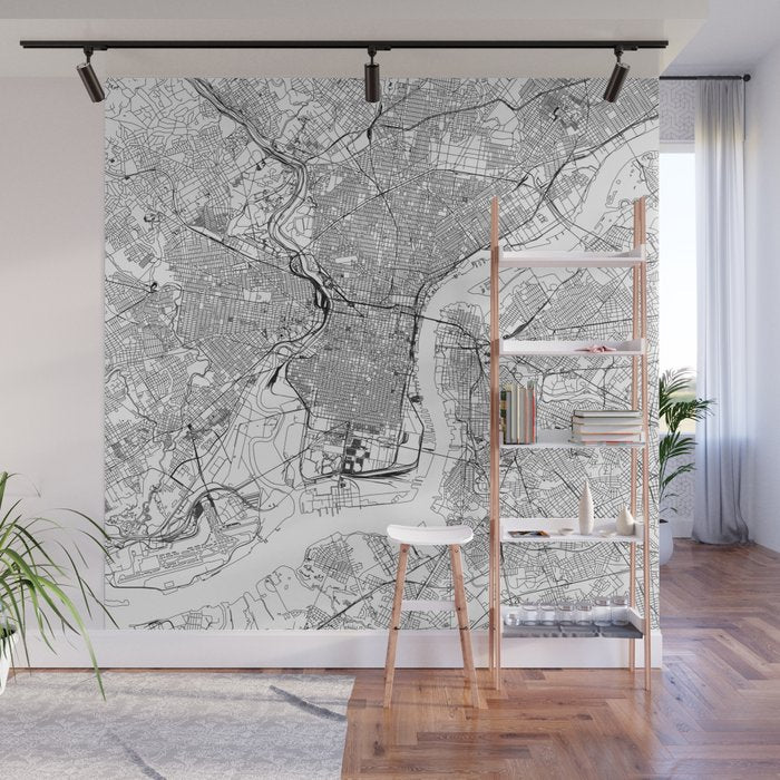 Philadelphia White Map Wall Mural Gallery Image 1