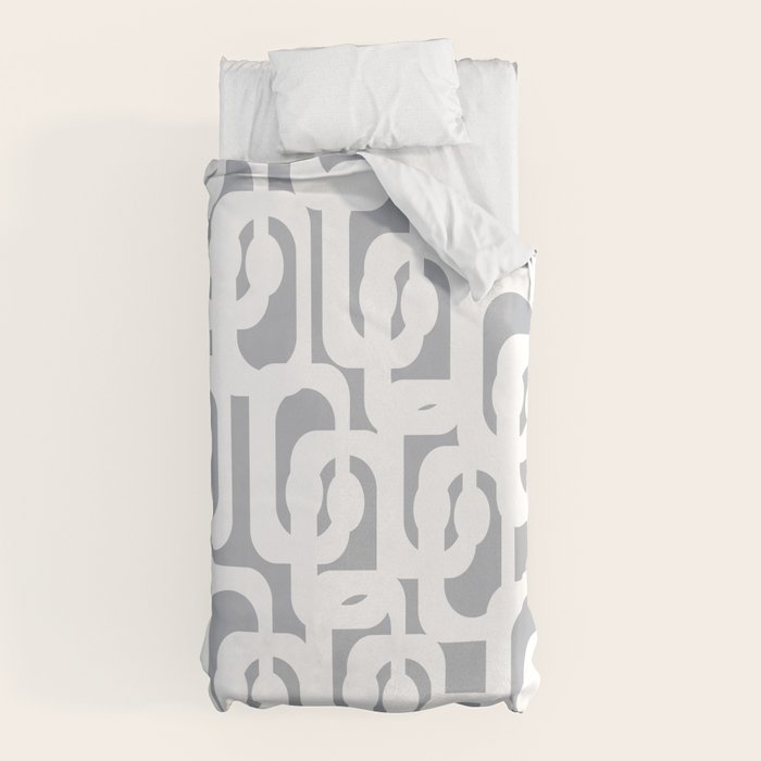 Mid Century Modern Loops Pattern in White and Gray Duvet Cover Gallery Image 10
