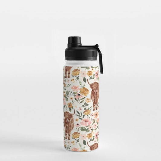 Cate & Rainn® Charlotte Floral Highland Cow Water Bottle Gallery Image 2