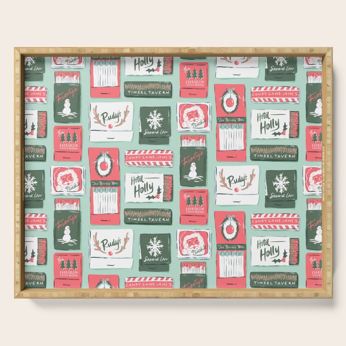 Vintage Christmas Holiday Matchbooks Serving Tray Gallery Image 1
