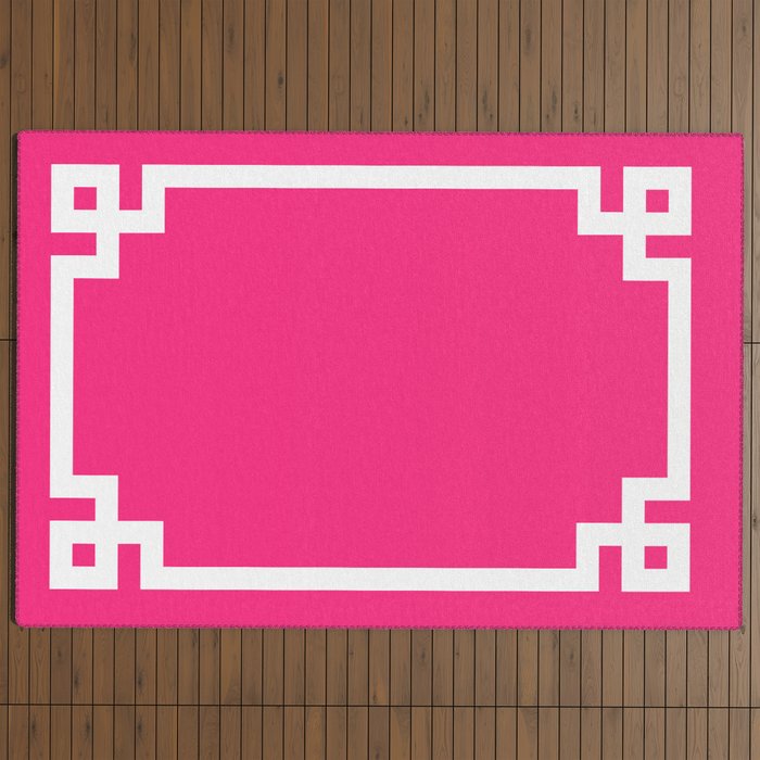 Light Hot Pink and White Greek Key Outdoor Rug Gallery Image 4