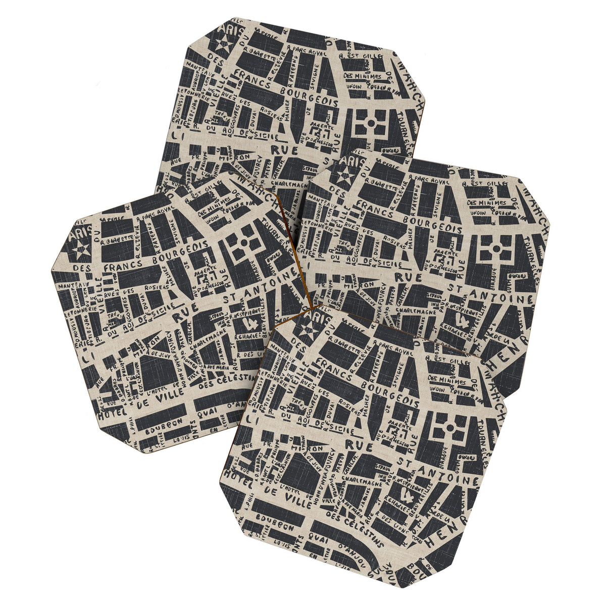 PARIS MAP BLACK RUSTIC Coaster Gallery Image 1