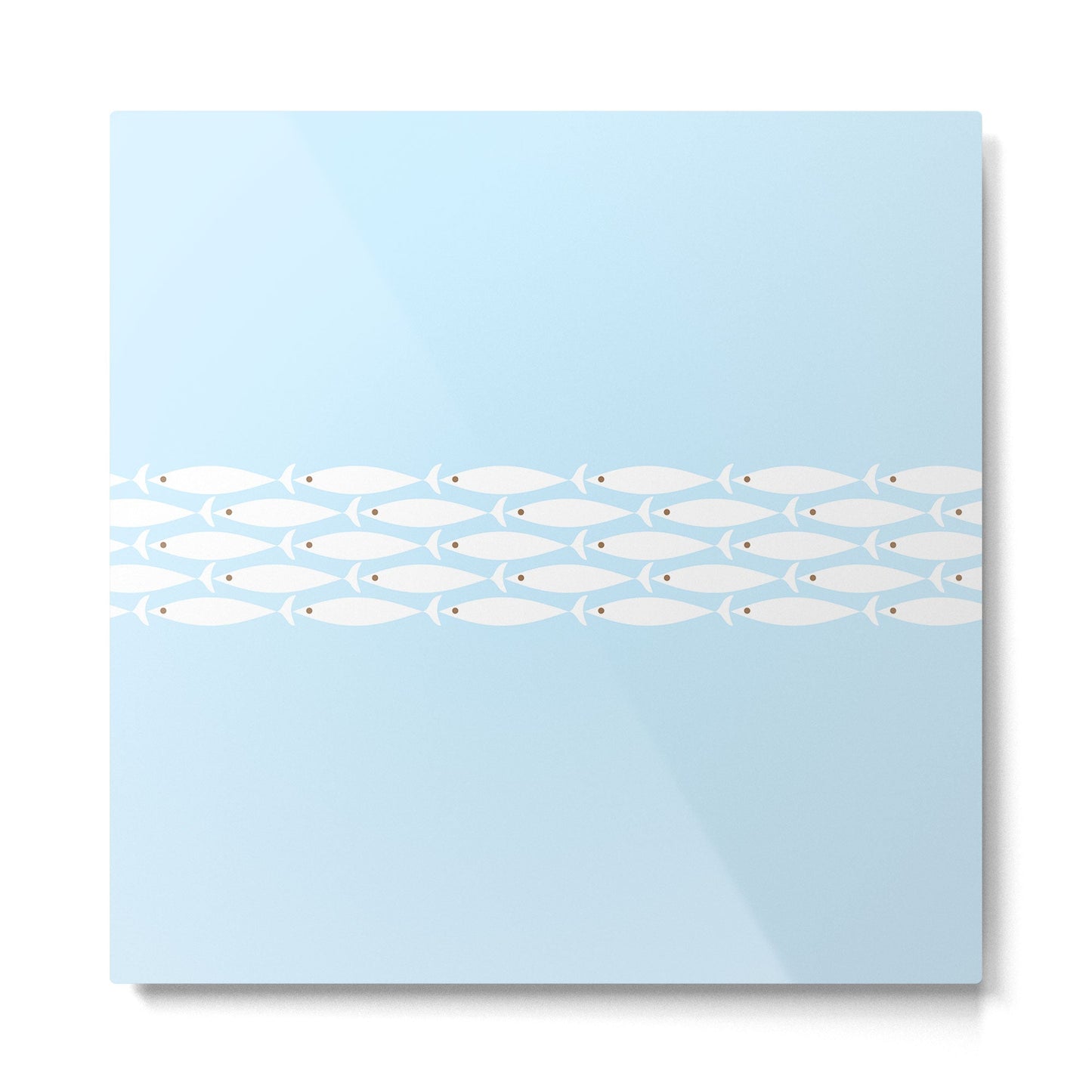 Coastal Minimalist Mid Century Modern Fish in Cool Light Blue White Brown Metal Print Gallery Image 5
