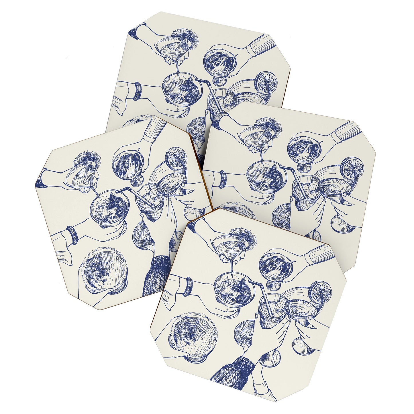 Cheers Dears - Blue Vintage Cocktails Illustration Coaster Gallery Image 1