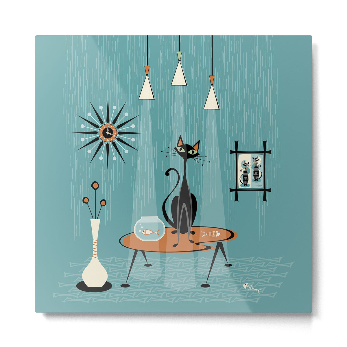 Mid Century Mishchief/ Cat Red Handed I Metal Print Gallery Image 5