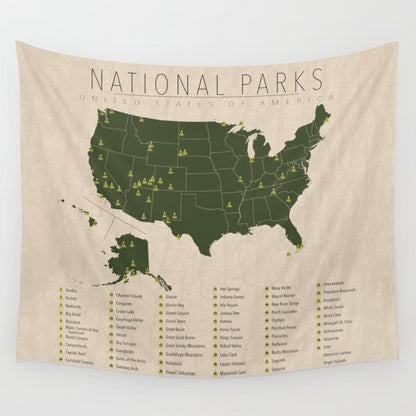 US National Parks w/ State Borders Wall Tapestry Gallery Image 3