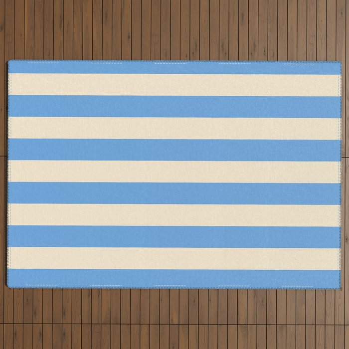 Retro Coastal Blue and White Stripes Outdoor Rug Gallery Image 4