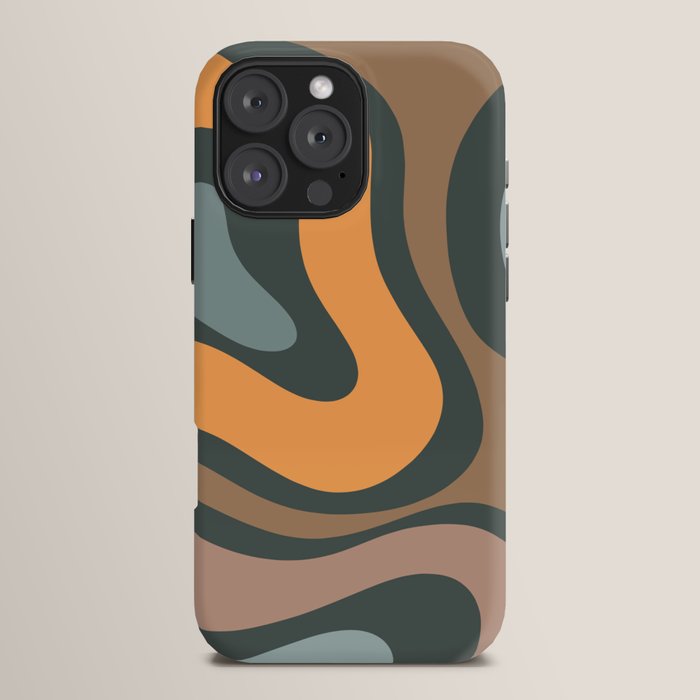 Modern Retro Liquid Swirl Abstract Slate Blue Orange Brown Taupe iPhone Case Gallery Image 16