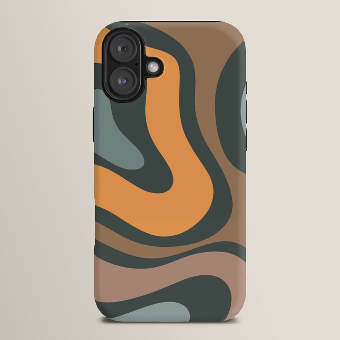 Modern Retro Liquid Swirl Abstract Slate Blue Orange Brown Taupe iPhone Case Gallery Image 14