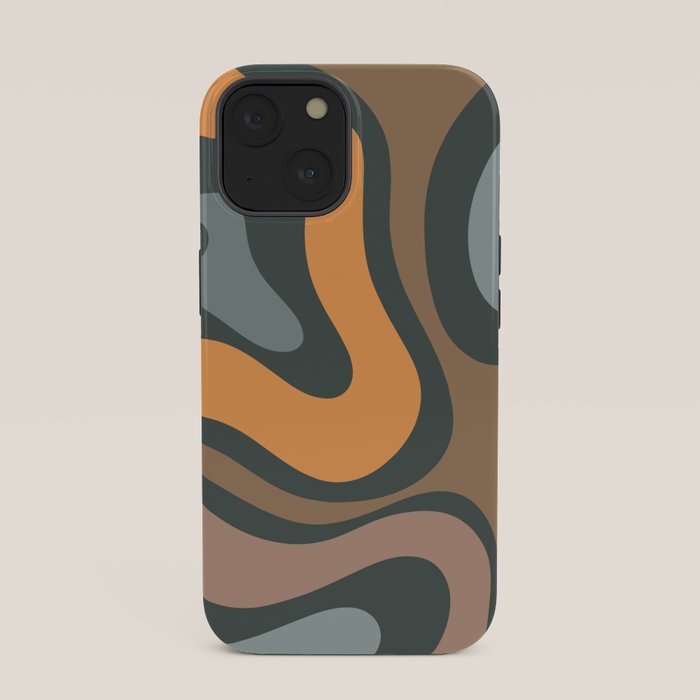 Modern Retro Liquid Swirl Abstract Slate Blue Orange Brown Taupe iPhone Case Gallery Image 33