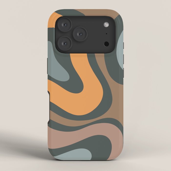 Modern Retro Liquid Swirl Abstract Slate Blue Orange Brown Taupe iPhone Case Gallery Image 3